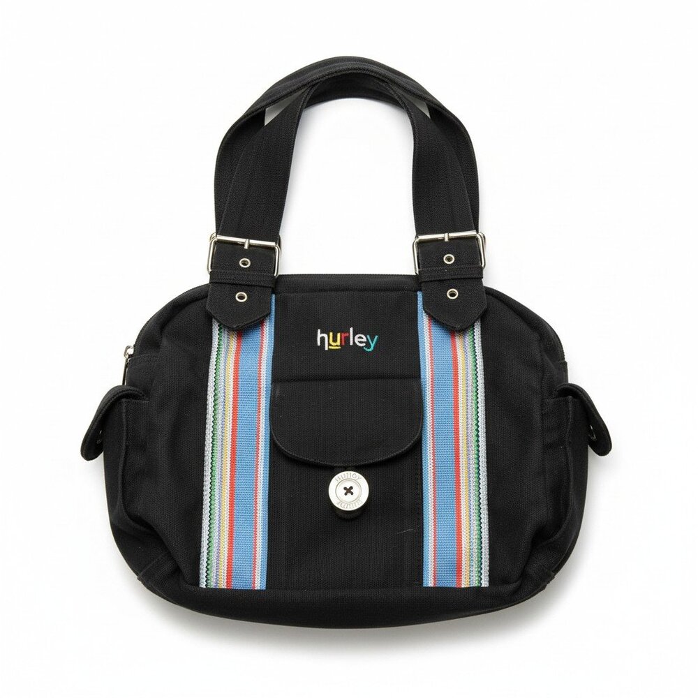Hurley Black Tote with Multi-Color Stripe Detail